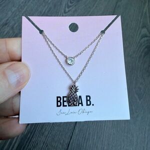 Bella B Layered Pineapple Dainty Silver Crystal Pendant Necklace